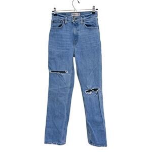 Abercrombie & Fitch The 90s Straight Ultra High Rise Distressed Jeans 0 Short